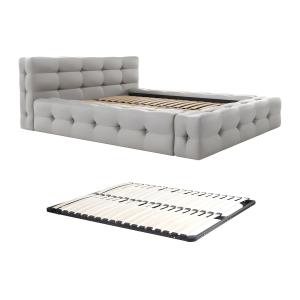 Cama capitoné 160 x 200 cm - Tela jaspeada - Gris claro   S…