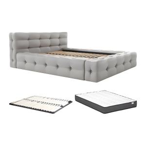 Cama capitoné 140 x 190 cm - Tela jaspeada - Gris claro   S…