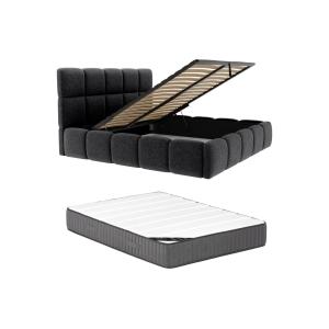 Canapé abatible 200 x 200 cm - Tela texturizada - Negro   C…