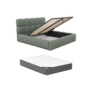 Canapé abatible de 140 x 190 cm - Tela bouclette - Verde al…