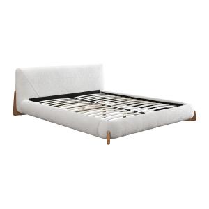 Cama 180 x 200 cm - Tela rizada - Blanco y natural - GAMURA