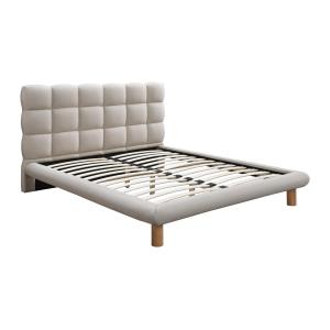 Cama con cabecero acolchado 160 x 200 cm - Tela - Beige - F…