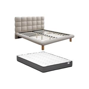 Cama con cabecero acolchado 180 x 200 cm - Tela - Beige   C…