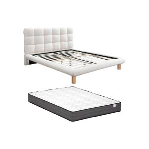 Cama con cabecero acolchado 140 x 190 cm - Tela de rizo - B…