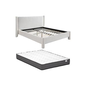 Cama 160 x 200 cm - Tela rizada - Blanco   Colchón - CONOMO