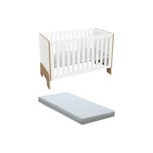 Cuna para bebé  60 x 120 cm - MDF - Blanco y natural   Colc…