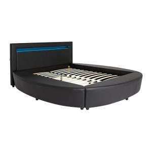 Cama ABULIS II - 160 x 200 cm - Piel sintética negro con LE…