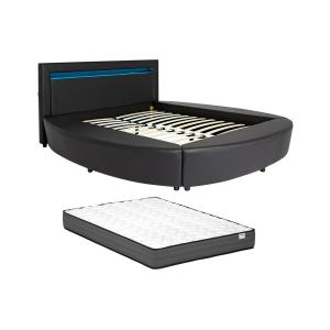Cama 160 x 200 cm - Con LEDs - Piel sintética - Negro   Col…