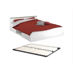 Cama con compartimentos 140 x 190 cm - 2 cajones y 1 estant…