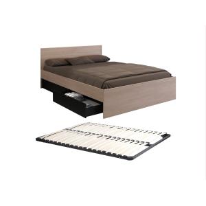 Cama con 2 cajones 160 x 200 cm - Color: natural y negro  …