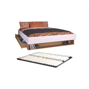 Cama con cajón y estante 160 x 200 cm - Color: blanco y nat…