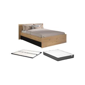 Cama con 2 cajones 160 x 200 cm - Color: natural y negro  …