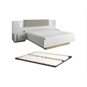 Cama con mesas de noche 160 x 200 cm - Con LEDs - blanco y…