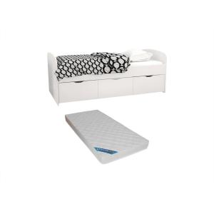 Cama LOUANE con 2 cajones y 1 arcón - 90 x 190 cm - Blanco…