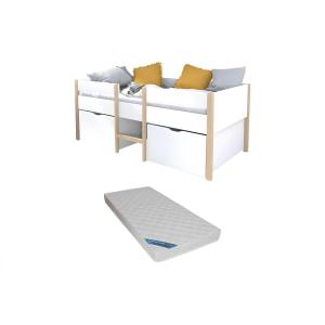 Cama alta SISSY - 2 cajones - 90 x 190 cm - Blanco y roble…
