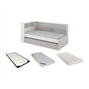 Cama nido con compartimentos - 90 x 190 cm - Blanco y gris…