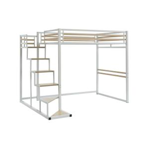 Cama alta 140 x 200 cm - Metal y MDF - Blanco - JOGUI