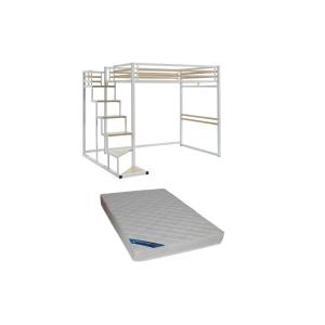 Cama alta 140 x 200 cm - Metal y MDF - Blanco   Colchón - J…