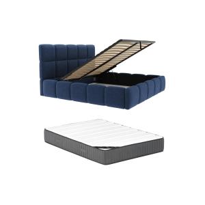 Canapé abatible de 140 x 190 cm - Tela texturizada - Azul n…