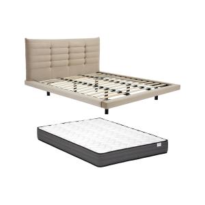 Cama 140 x 190 cm con cabecero capitoné - Terciopelo - Beig…
