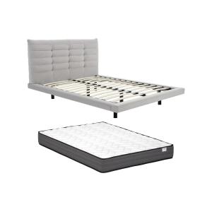 Cama 140 x 190 cm con cabecero capitoné - Terciopelo - Gris…