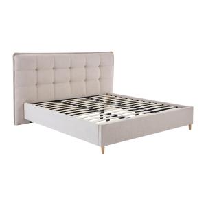 Cama 140 x 190 cm con cabecero capitoné - Tela - Beige - NI…
