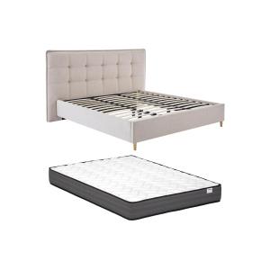 Cama 180 x 200 cm con cabecero acolchado - Tela - Beige   C…