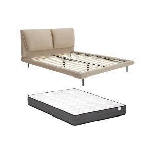 Cama 140 x 190 cm - Terciopelo - topo   Colchón - IBEDIA
