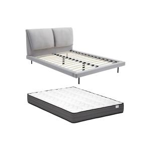 Cama 140 x 190 cm - Terciopelo - Gris   Colchón - IBEDIA