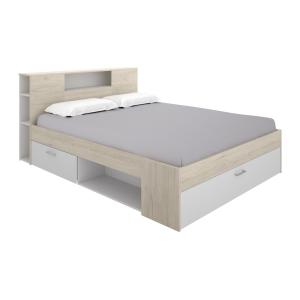 Cama con cabecero de almacenaje y cajón - 180 x 200 cm - Co…
