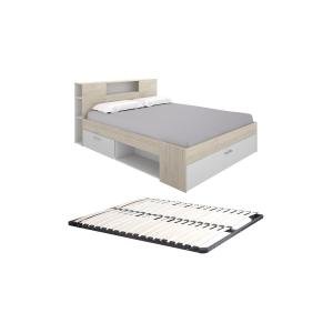 Cama con cabecero con compartimentos de almacenamiento y ca…