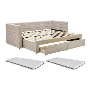 Cama nido 2 x 80 x 200 cm - Con somier y cajones - Tela tex…