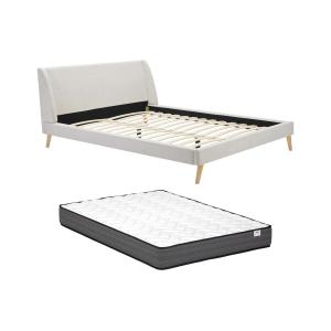 Cama de estilo escandinavo 160 x 200 cm - Tela - Beige   Co…