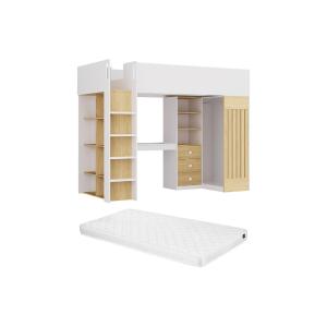Litera alta 90 x 190 cm con escritorio y armario - Color: B…