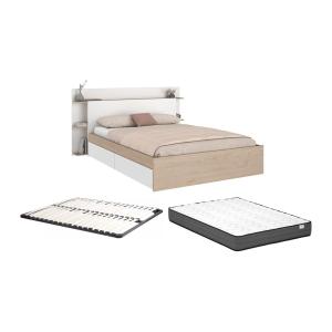 Cama 140 x 190/200 cm con 4 cajones - Color: Natural y blan…