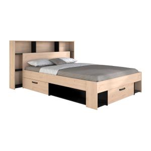 Cama 140 x 190/200 cm con cabecero y almacenaje - Color: Na…