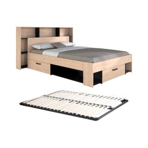 Cama 140 x 190/200 cm con cabecero y almacenamiento - Color…