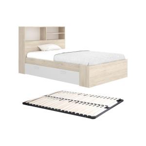 Cama 120 x 190 cm con almacenamiento - Color: Natural y bla…