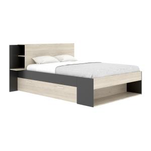 Cama 140 x 190 cm con almacenamiento - Color: Natural y neg…