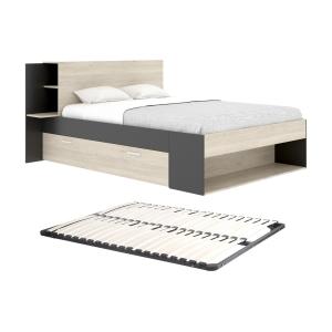 Cama 140 x 190 cm con almacenamiento - Colores: Natural y n…