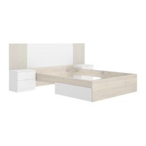 Cama con mesitas de noche 140 x 190 cm - Color: Natural y b…