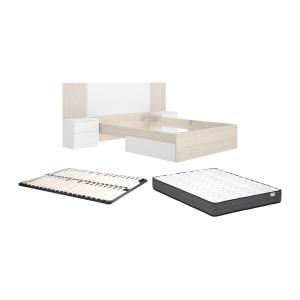 Cama con mesitas de noche 140 x 190 cm - Color: Natural y b…