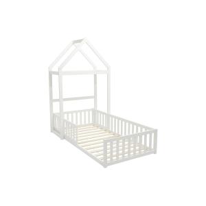 Cama casa 90 x 190 cm - Pino y MDF - Blanco - VARLAINE