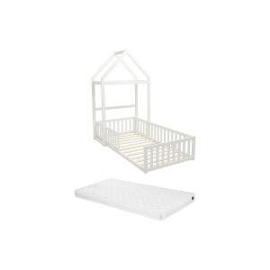 Cama cabaña 90 x 190 cm - Pino y MDF - Blanco   Colchón - V…