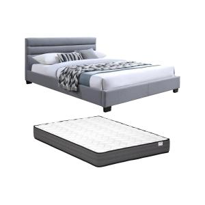 Cama 160 x 200 cm - Tela - Gris   Colchón - FAUSTIN