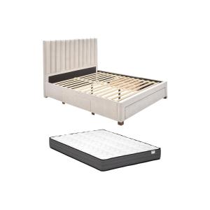Cama con 3 cajones 160 x 200 cm - Tela - Beige   colchón -…