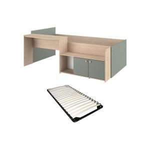 Cama con escritorio y armario 90 x 190/200 cm - Color: Natu…