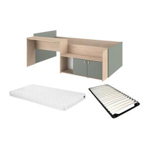 Cama con escritorio y armario 90 x 190/200 cm - Color: Natu…