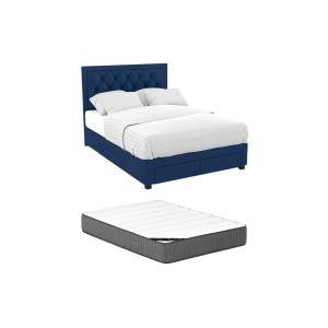 Cama con cajones 180 x 200 cm - Tela de terciopelo azul   C…