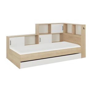 Cama con compartimentos y cajón - 90 x 200 cm - Color: natu…